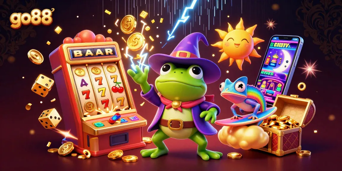 Experience the excitement of go88 with vibrant casino elements and a golden jackpot storm.