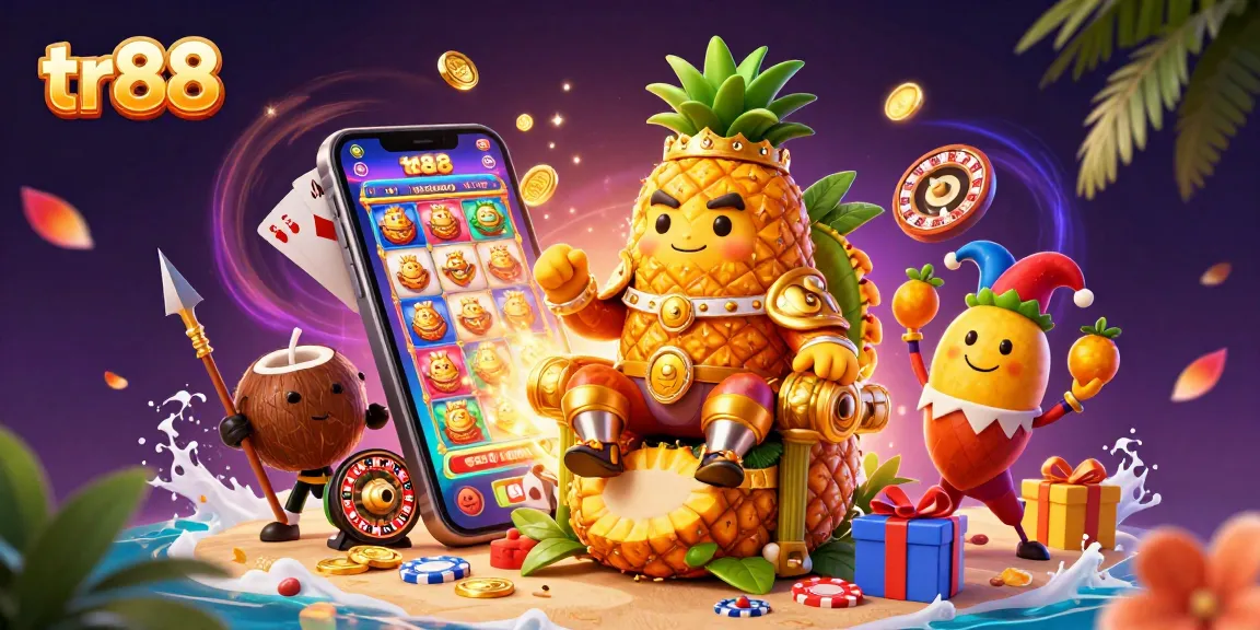 Engage with tr88's dynamic 3D casino scene featuring vibrant characters and exciting slot games.