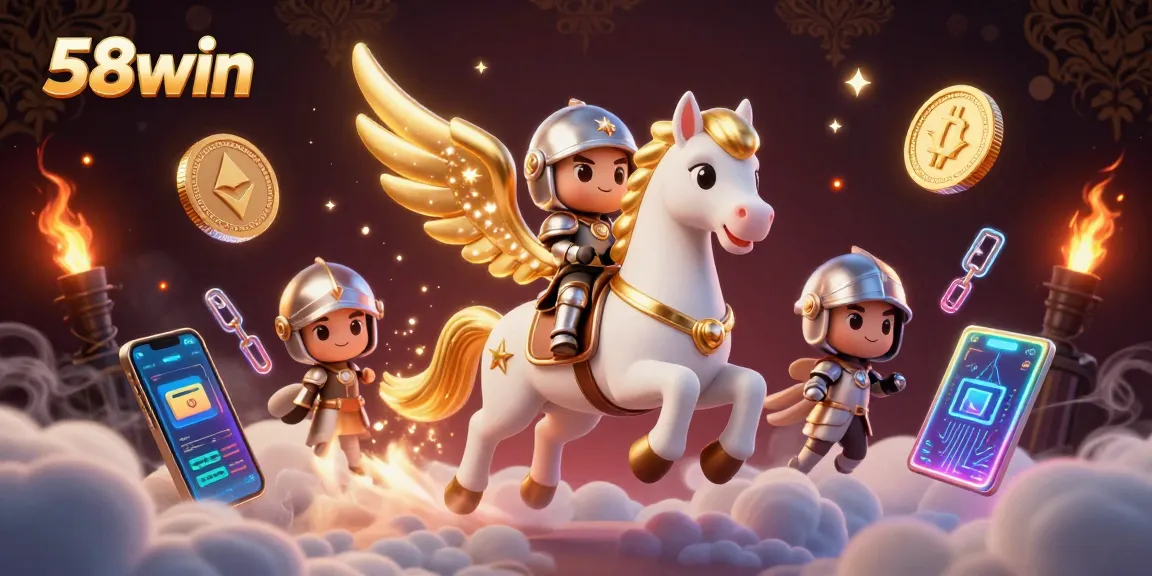 Engage with 58win's thrilling games depicted in a vibrant 3D digital illustration.