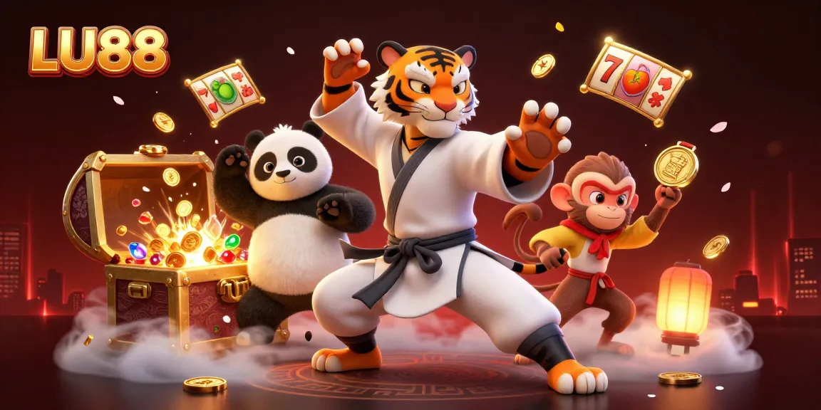 Engage with LU88's rich slot gaming universe through an animated illustration showcasing thrilling symbols.
