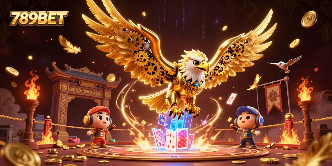 Engage with thrilling casino action featuring 789BET's golden eagle amidst vibrant gaming elements.