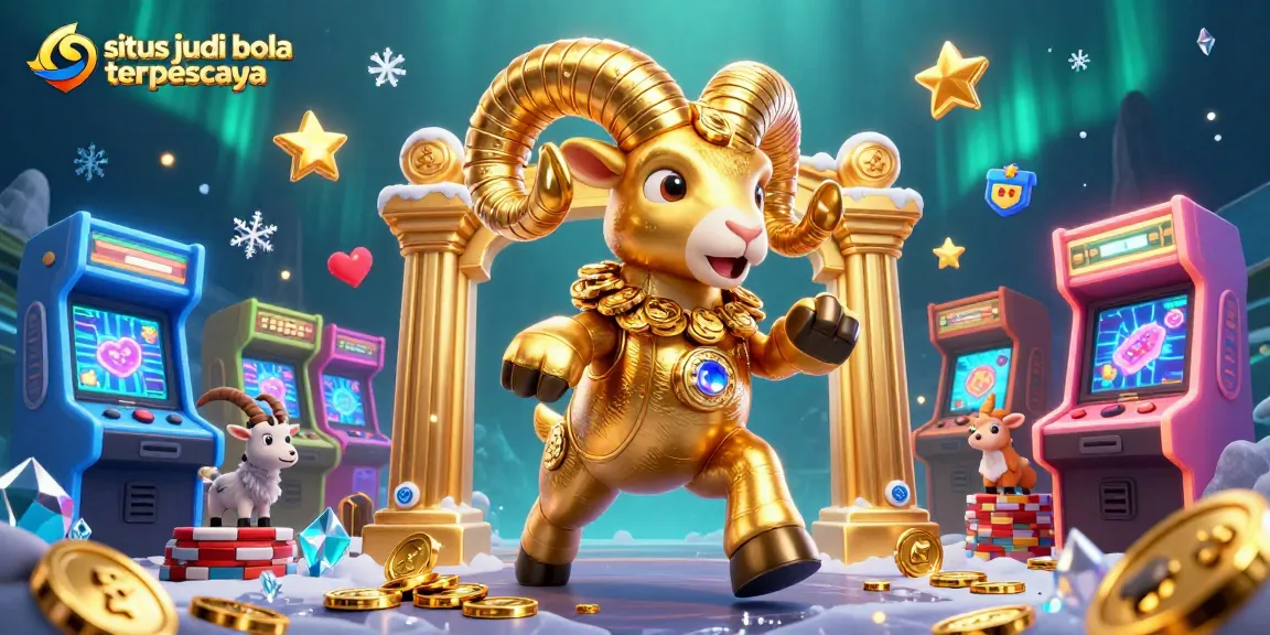 Experience thrilling sports betting with situs judi bola terpercaya, featuring a vibrant 3D scene with golden elements.