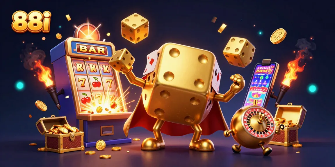 Experience the thrill of 88i's casino games in a vibrant and dynamic 3D illustration.