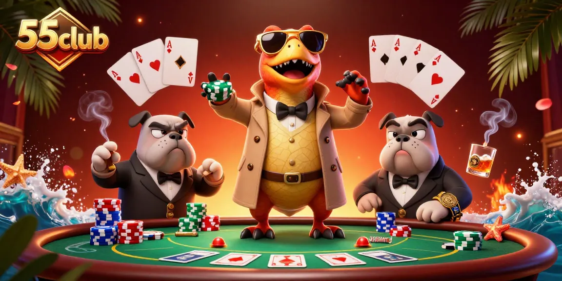 Experience the thrill of gambling with 55club as raptors enter a high-stakes poker scene.