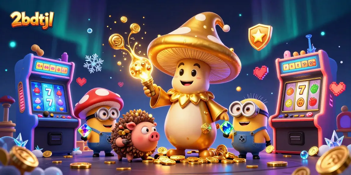 Engage in thrilling adventures with 2bdtjl, featuring a magical mushroom wizard in a vibrant casino scene.